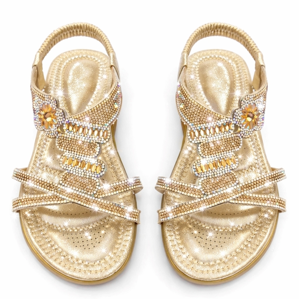 Gold Rhinestone Embellished Slingback Sandals | Size US 10 (EU 41) New with box